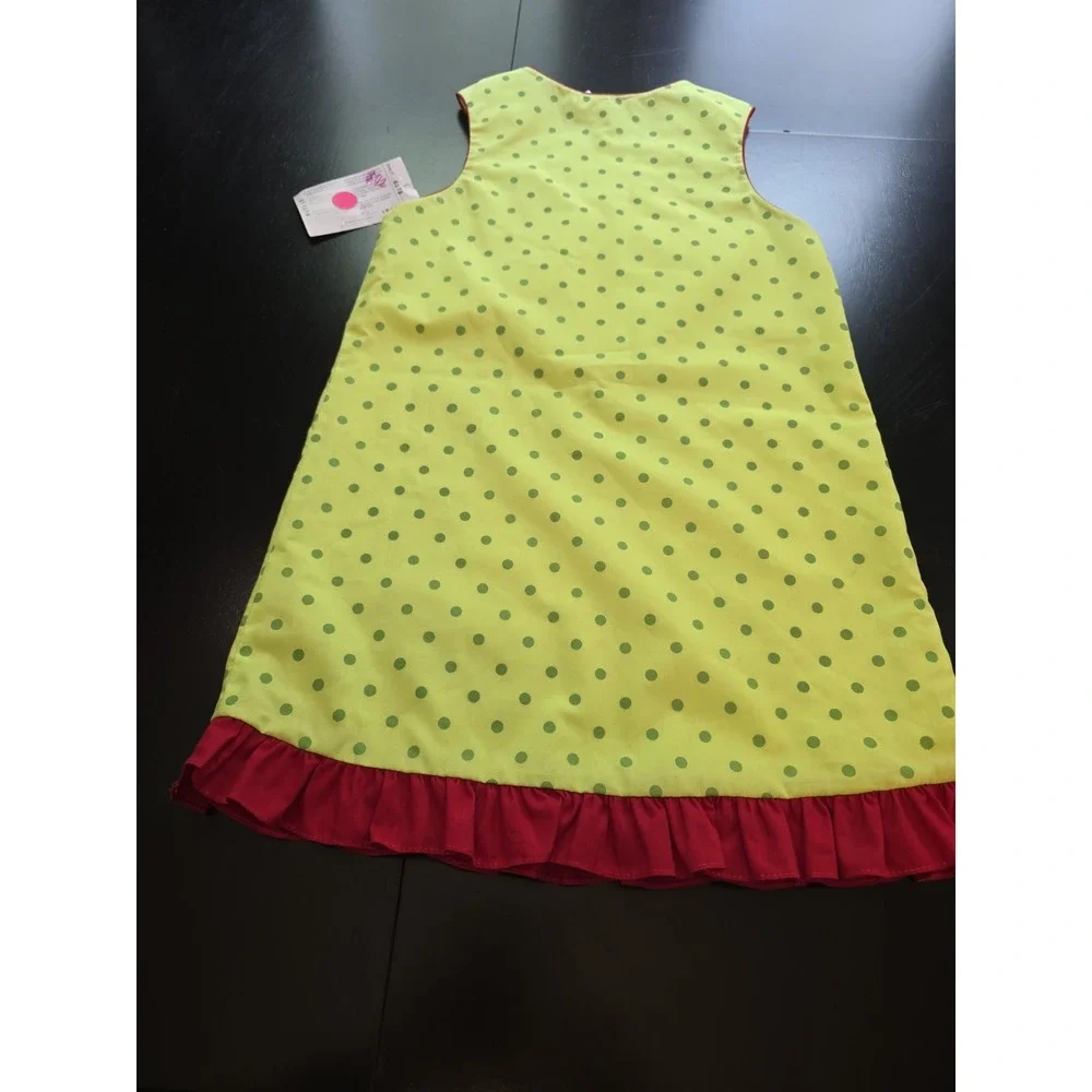 NWT Rosalina Collections Girls 3T Reindeer Christmas Jumper Dress Lime Polka Dot
